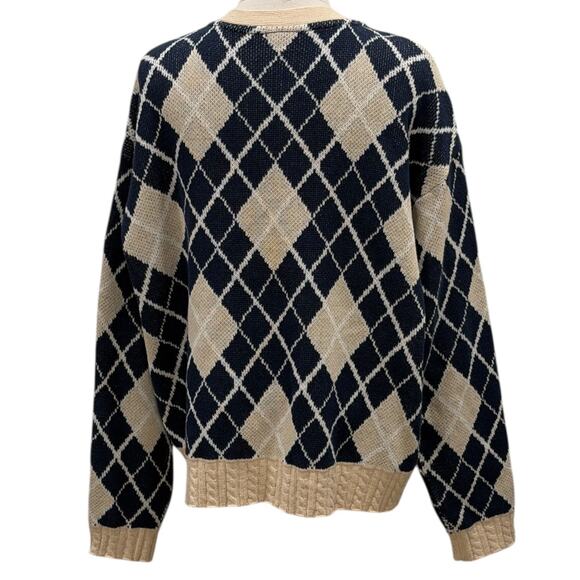 Anthropologie LyreBird Navy Argyle Cardigan Sweater - Picture 8 of 9